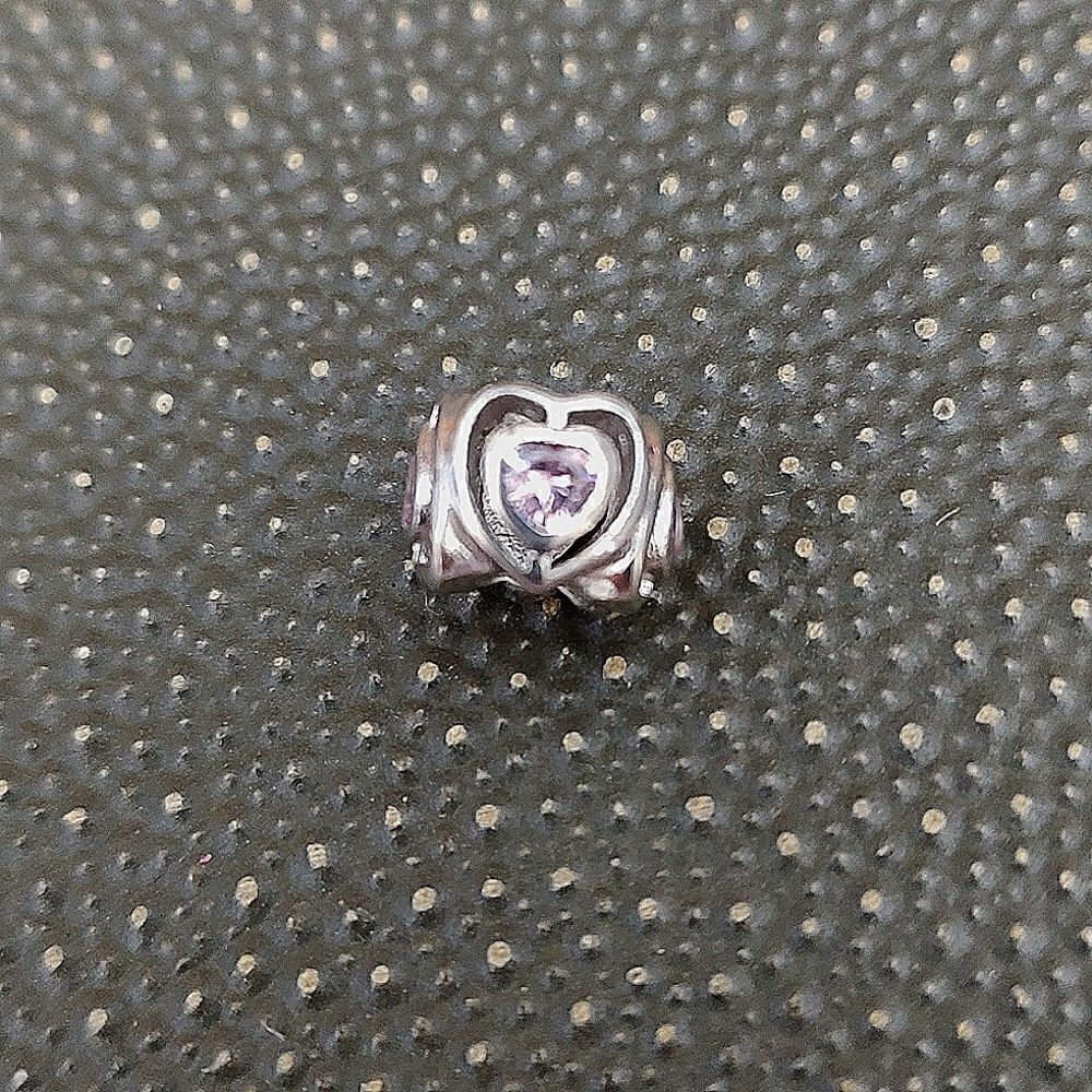Charmed Memories Pink Crystal Heart Sterling Silver Slide Charm